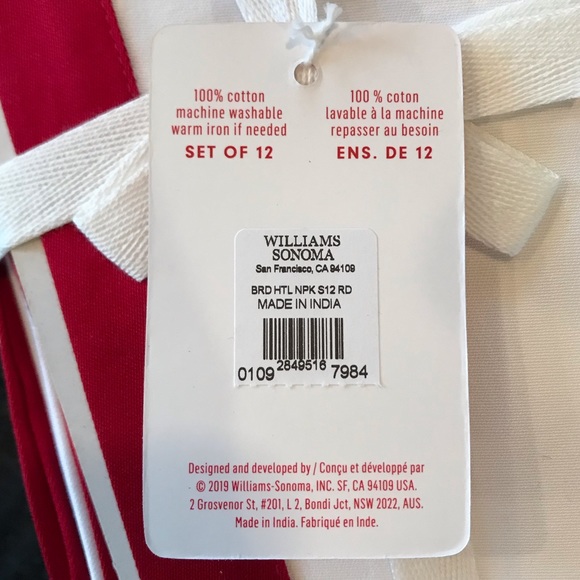 New Williams Sonoma Bordered Hotel Napkins, Set of 12, White & Red Cloth Napkins - Picture 6 of 11